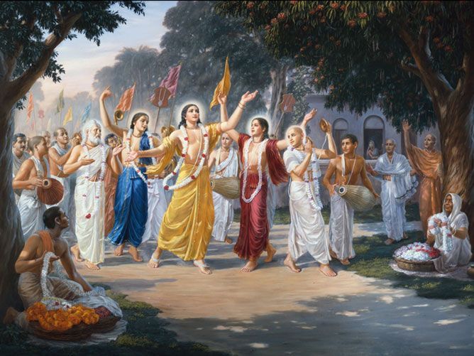 Sri Chaitanya Mahaprabhu leads Sri Hari-nam-sankirtan in Sri Nabadwip Dham